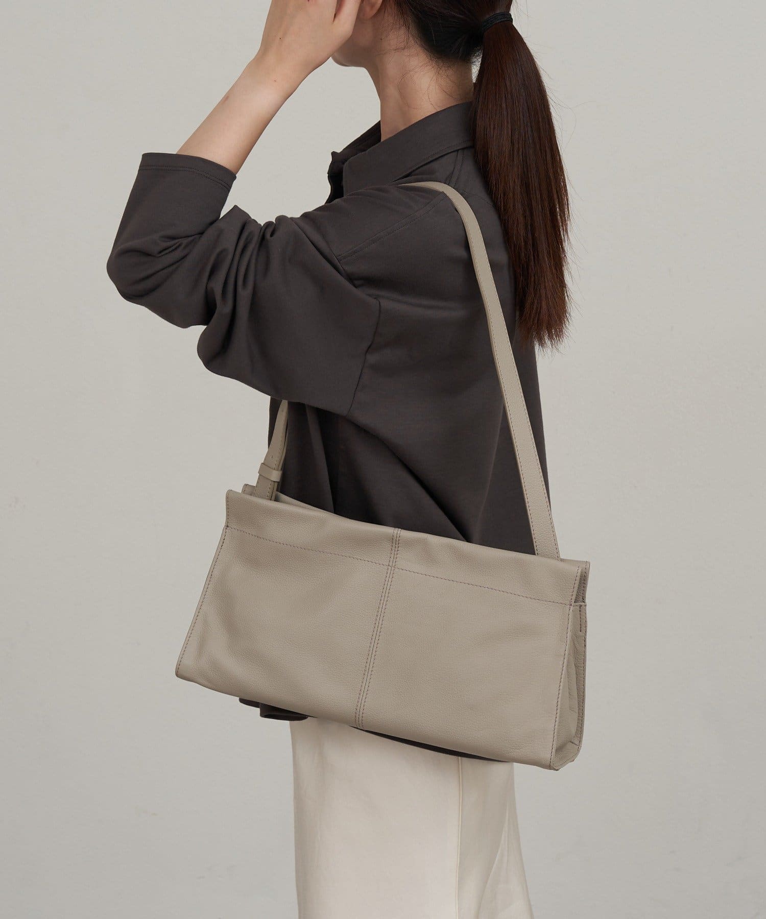 (91008)Leather Horizontal Shoulder Bag 