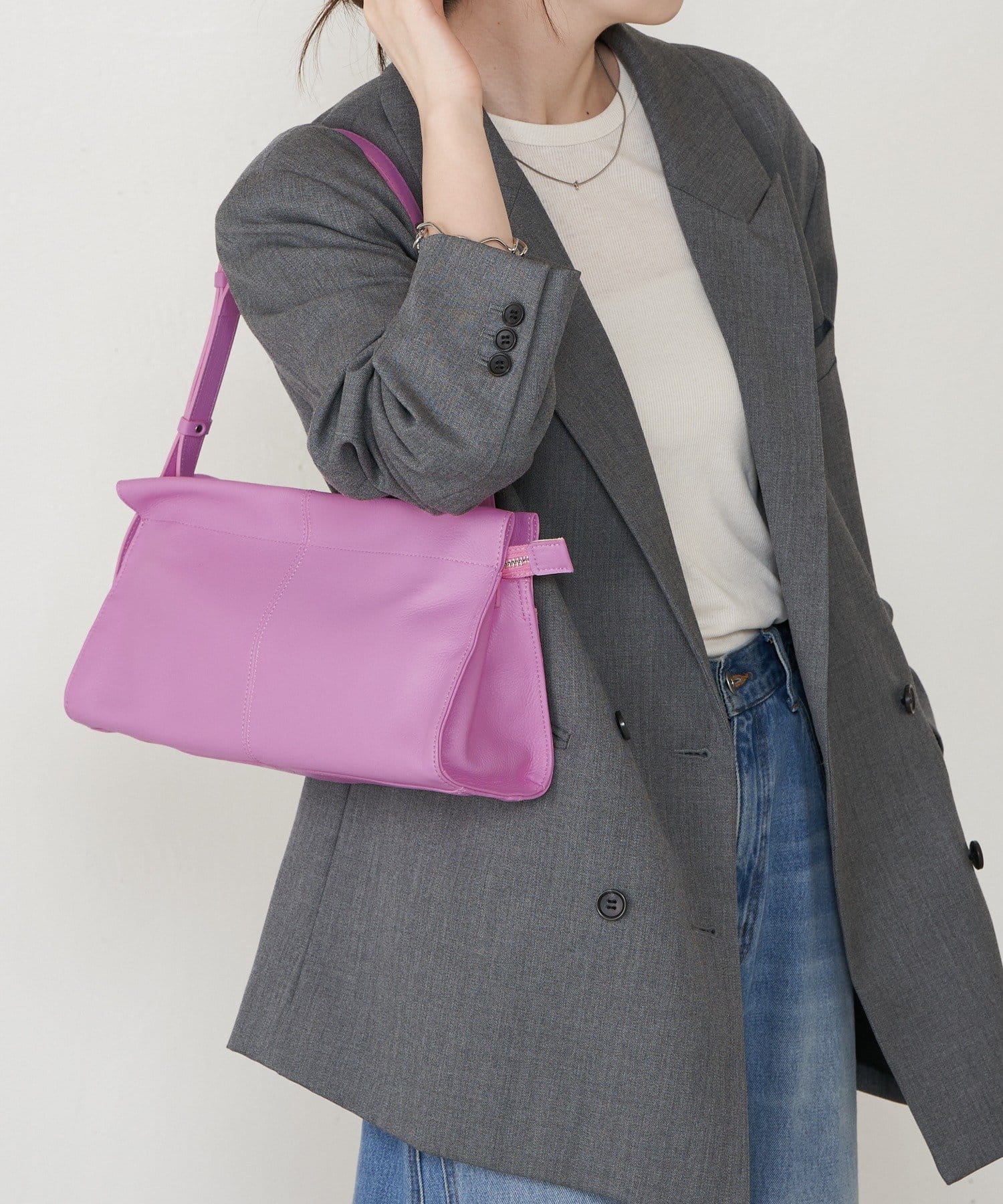 (91008)Leather Horizontal Shoulder Bag 