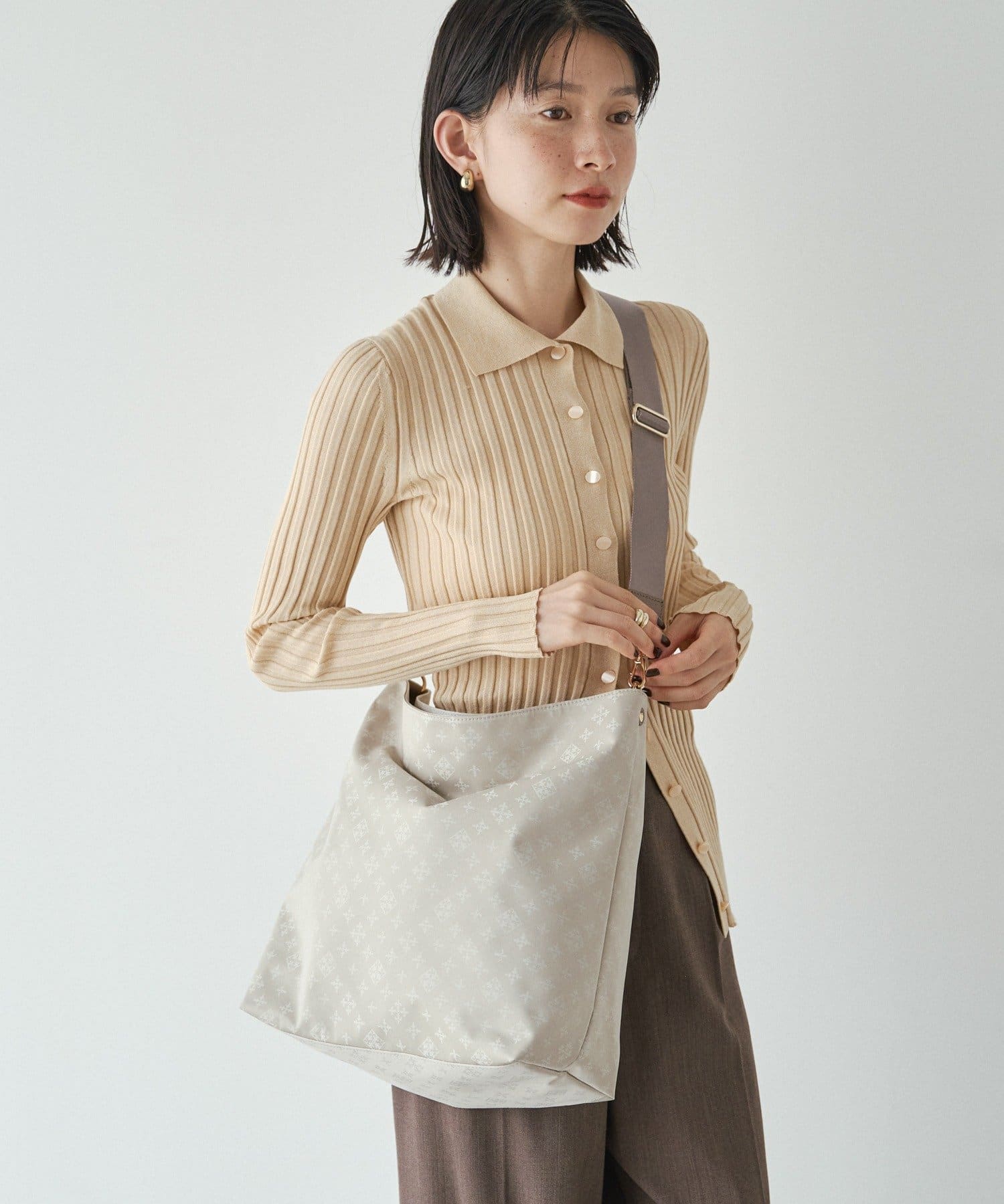 *4 - 6 Weeks* (91017)Russet Monogram Nylon Jacquard Vertical 2-Way Shoulder Bag