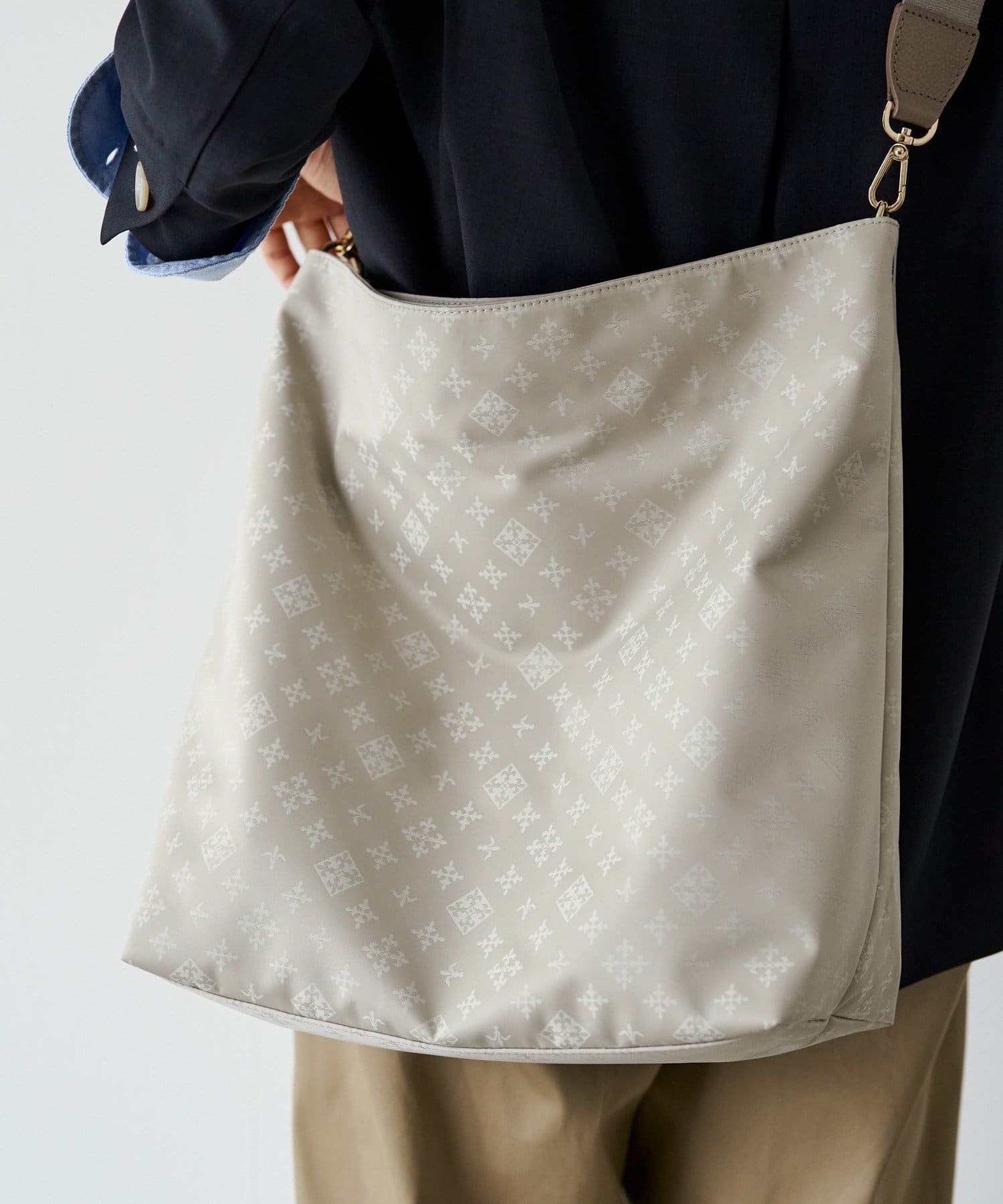 *4 - 6 Weeks* (91017)Russet Monogram Nylon Jacquard Vertical 2-Way Shoulder Bag