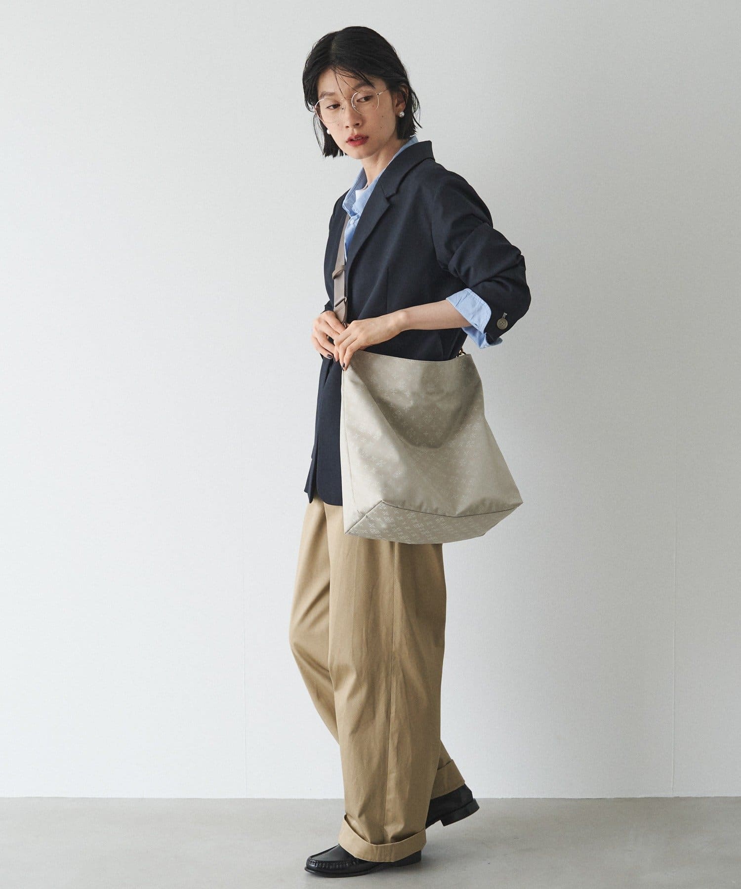 *4 - 6 Weeks* (91017)Russet Monogram Nylon Jacquard Vertical 2-Way Shoulder Bag