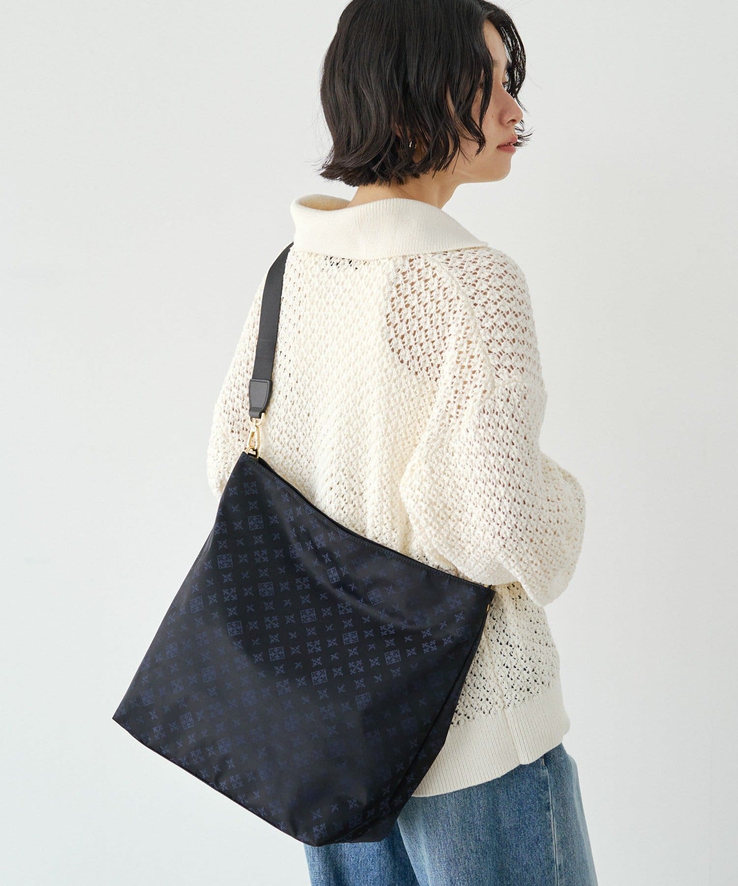 *4 - 6 Weeks* (91017)Russet Monogram Nylon Jacquard Vertical 2-Way Shoulder Bag
