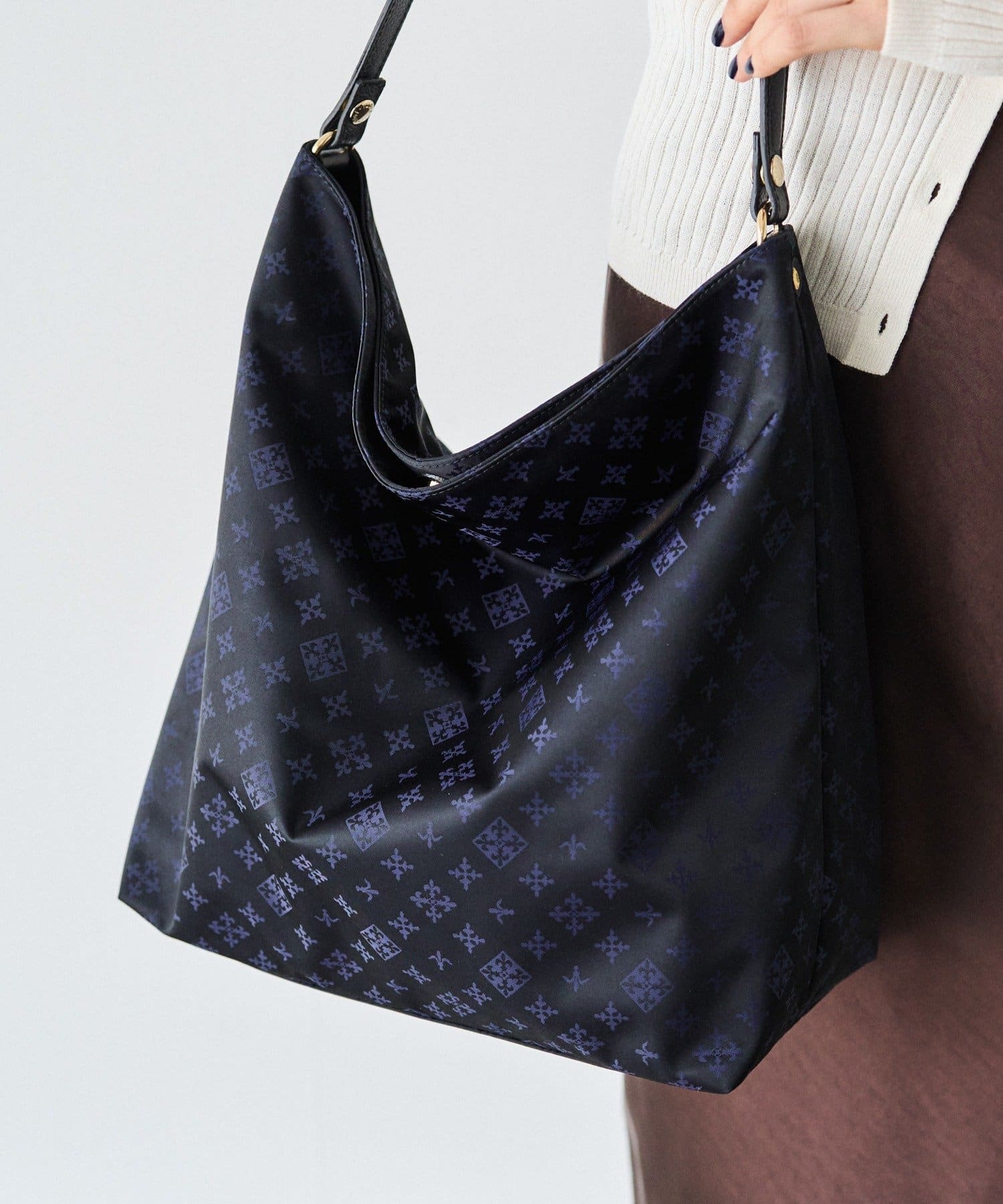 *4 - 6 Weeks* (91017)Russet Monogram Nylon Jacquard Vertical 2-Way Shoulder Bag