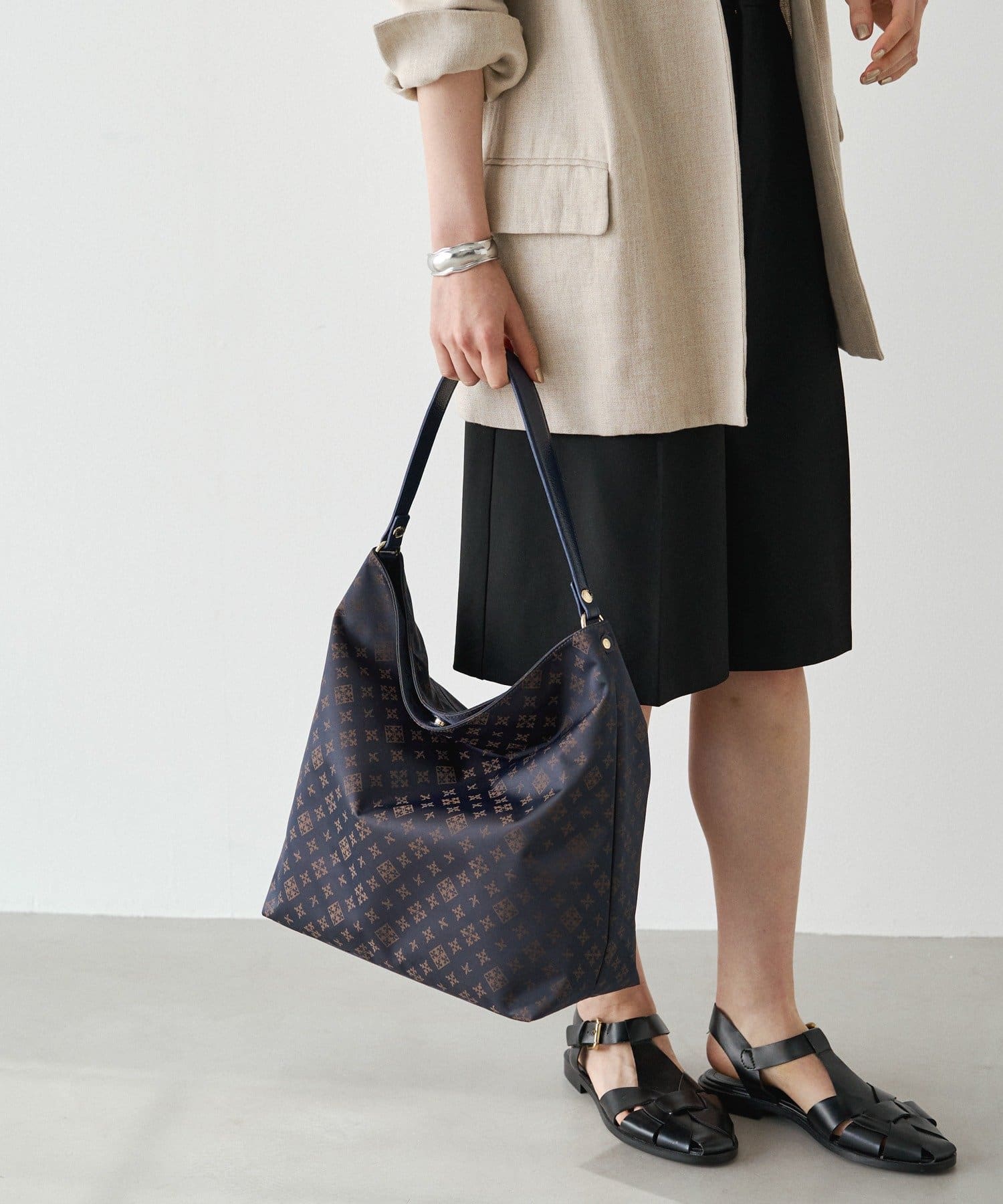 *4 - 6 Weeks* (91017)Russet Monogram Nylon Jacquard Vertical 2-Way Shoulder Bag