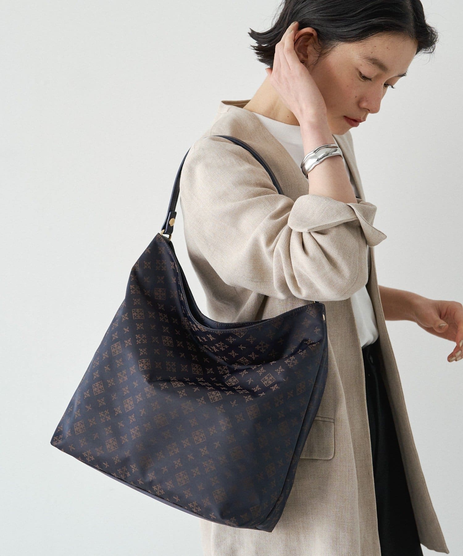 *4 - 6 Weeks* (91017)Russet Monogram Nylon Jacquard Vertical 2-Way Shoulder Bag
