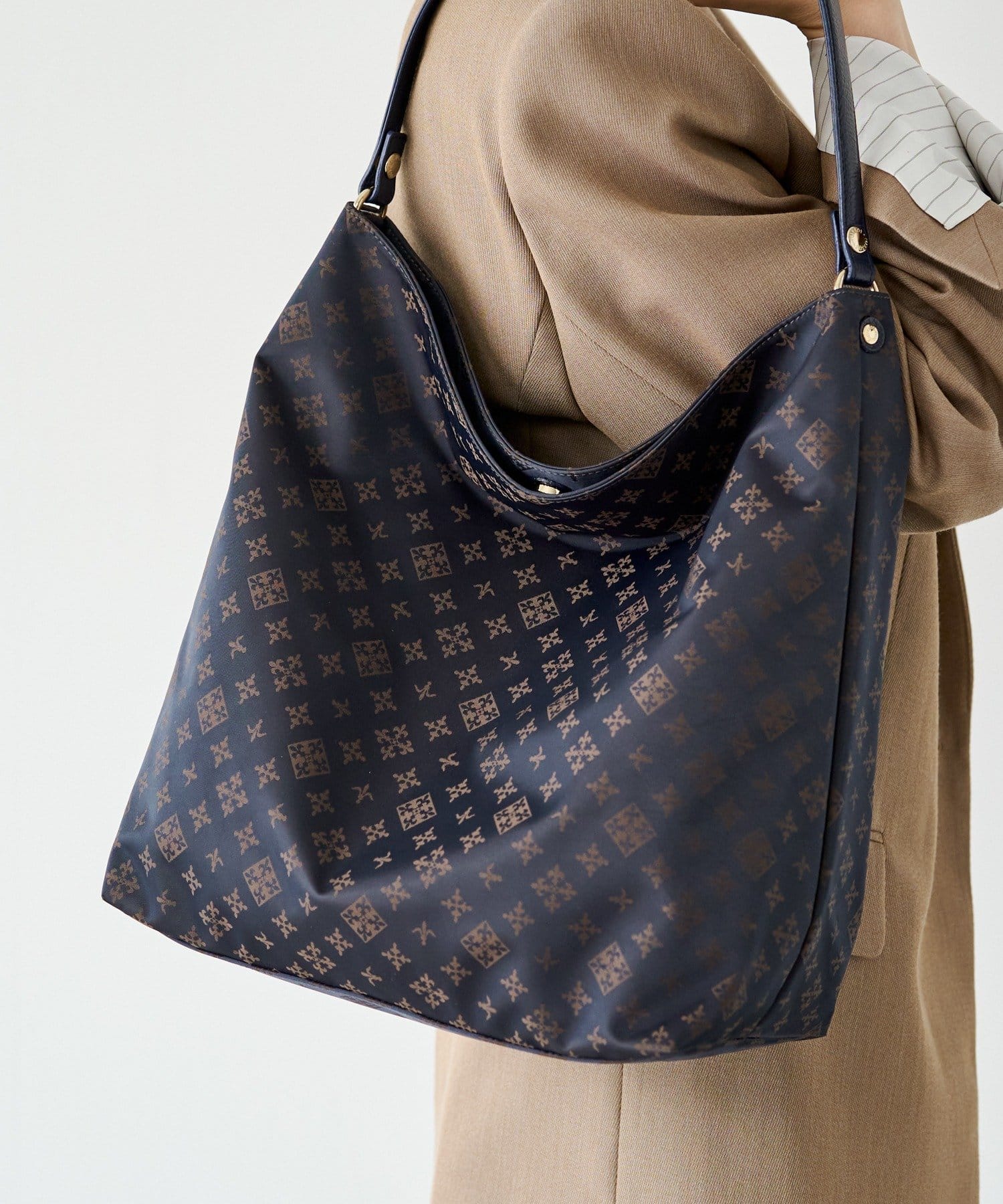 *4 - 6 Weeks* (91017)Russet Monogram Nylon Jacquard Vertical 2-Way Shoulder Bag