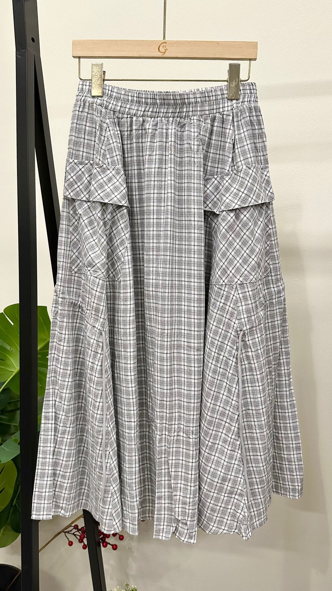 (D2128)Checkered Skirt