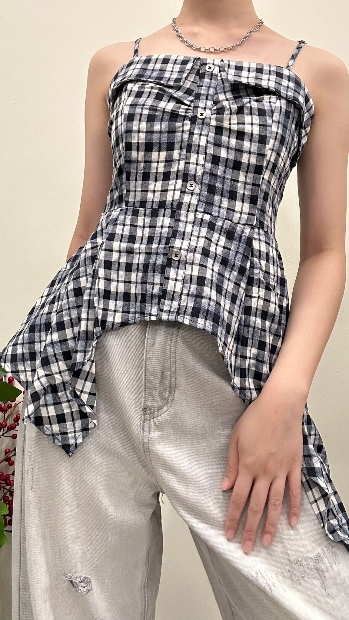 (D3830)Checkered Top