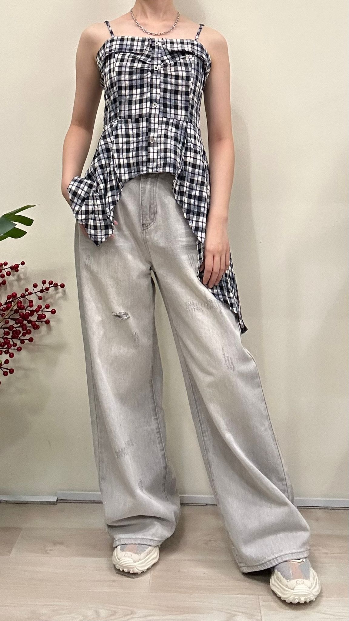 (D3830)Checkered Top