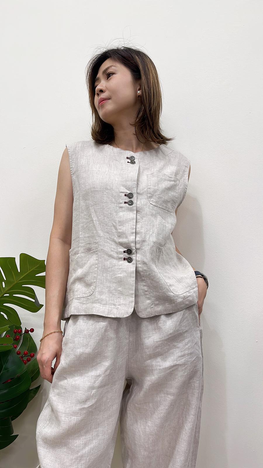 (D122)Sleeveless Linen Vest