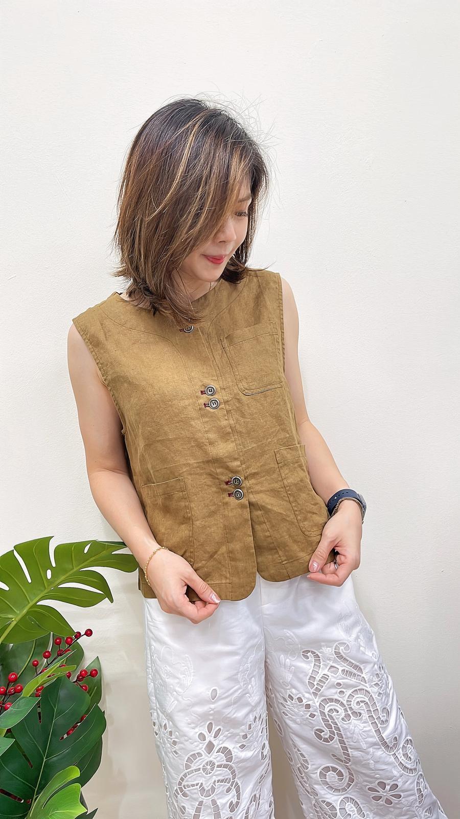 (D122)Sleeveless Linen Vest