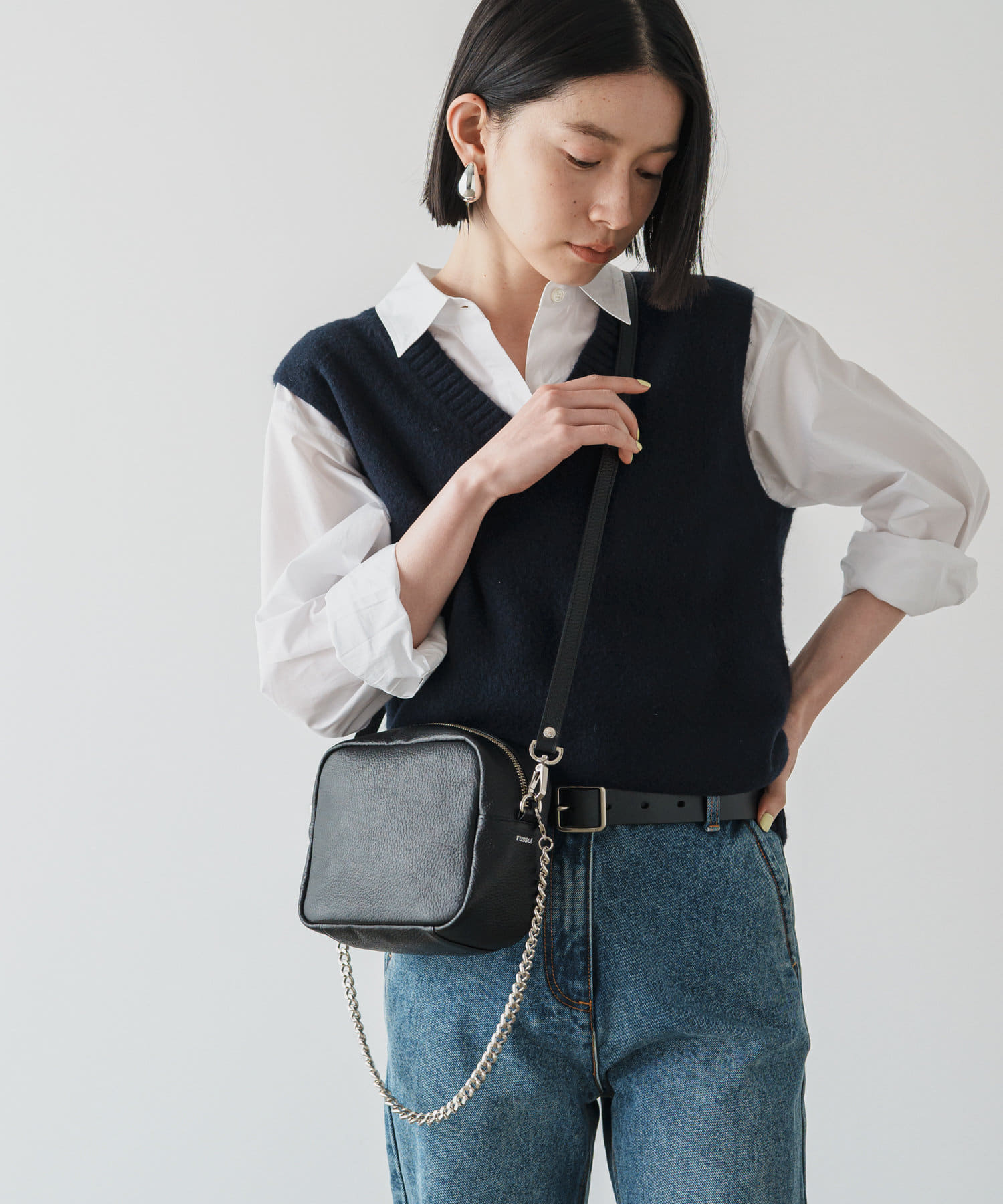 Russet Leather 2way mini shoulder bag Black