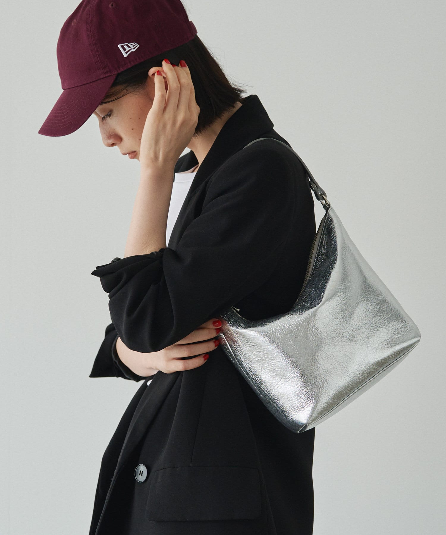 Russet Soft leather simple shoulder bag Silver