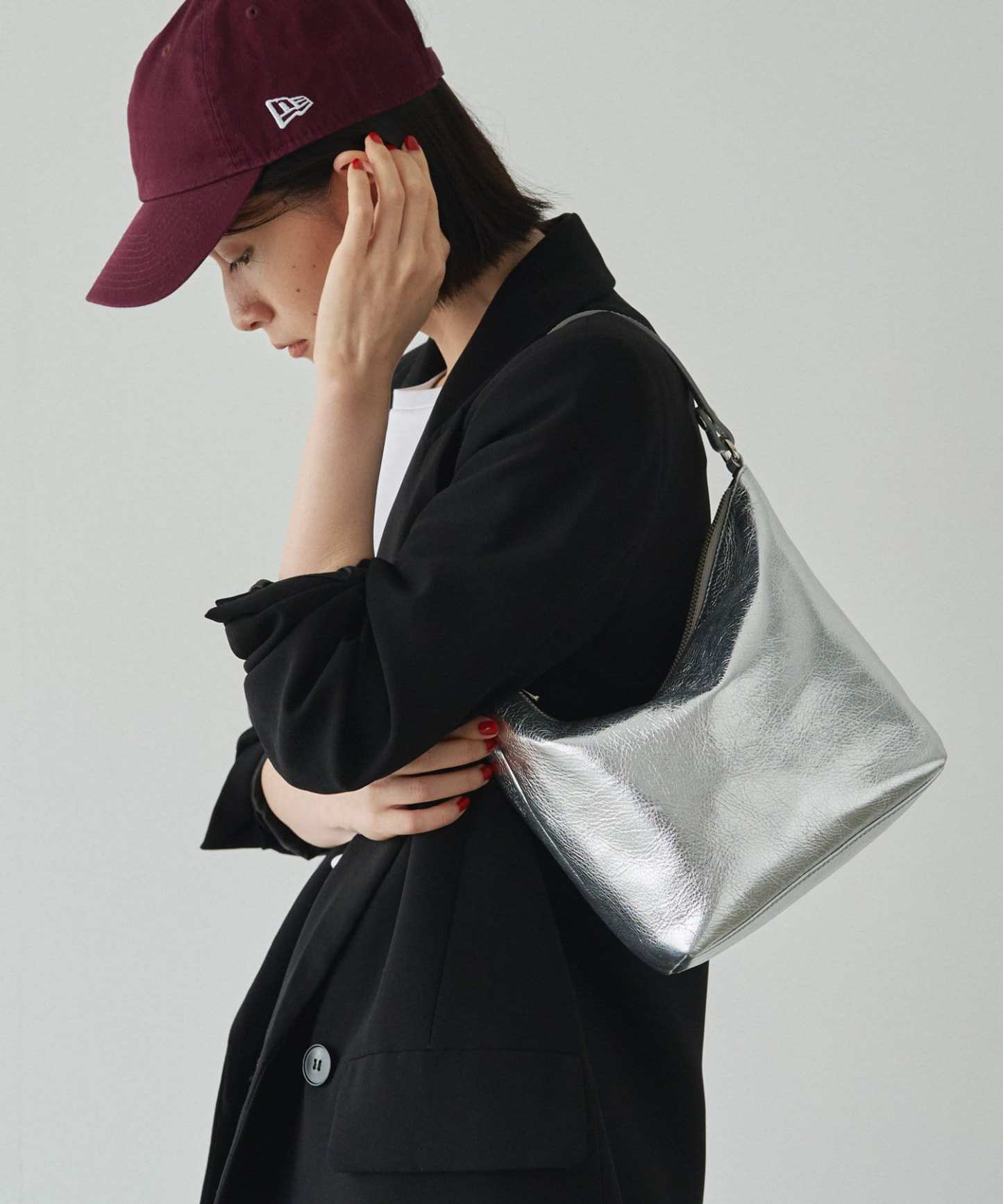 Russet Soft leather simple shoulder bag Silver