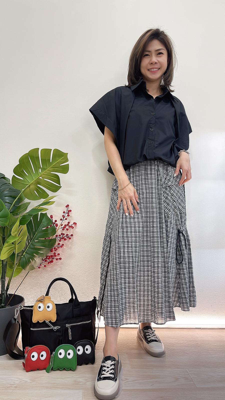 (D2128)Checkered Skirt