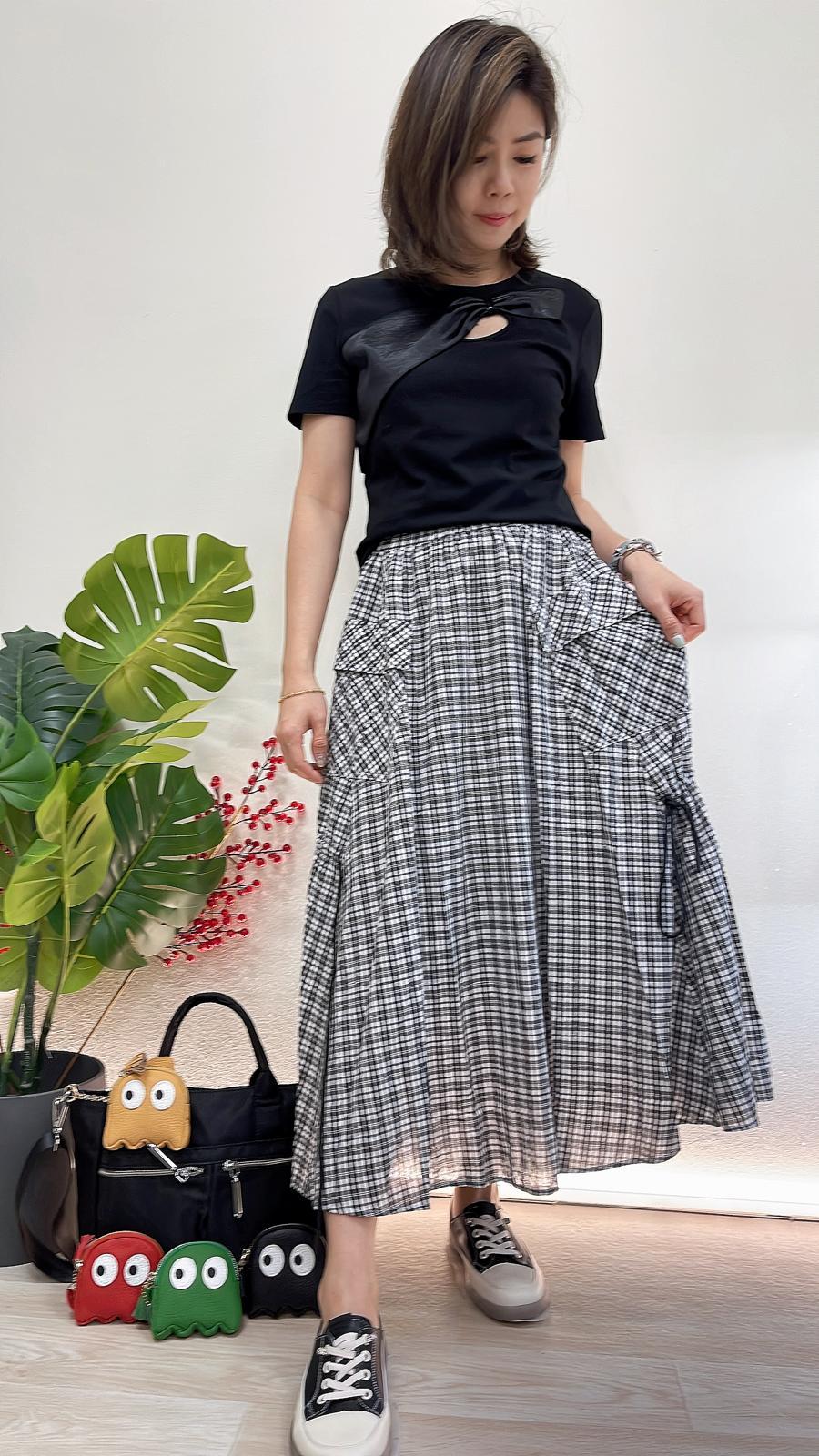 (D2128)Checkered Skirt