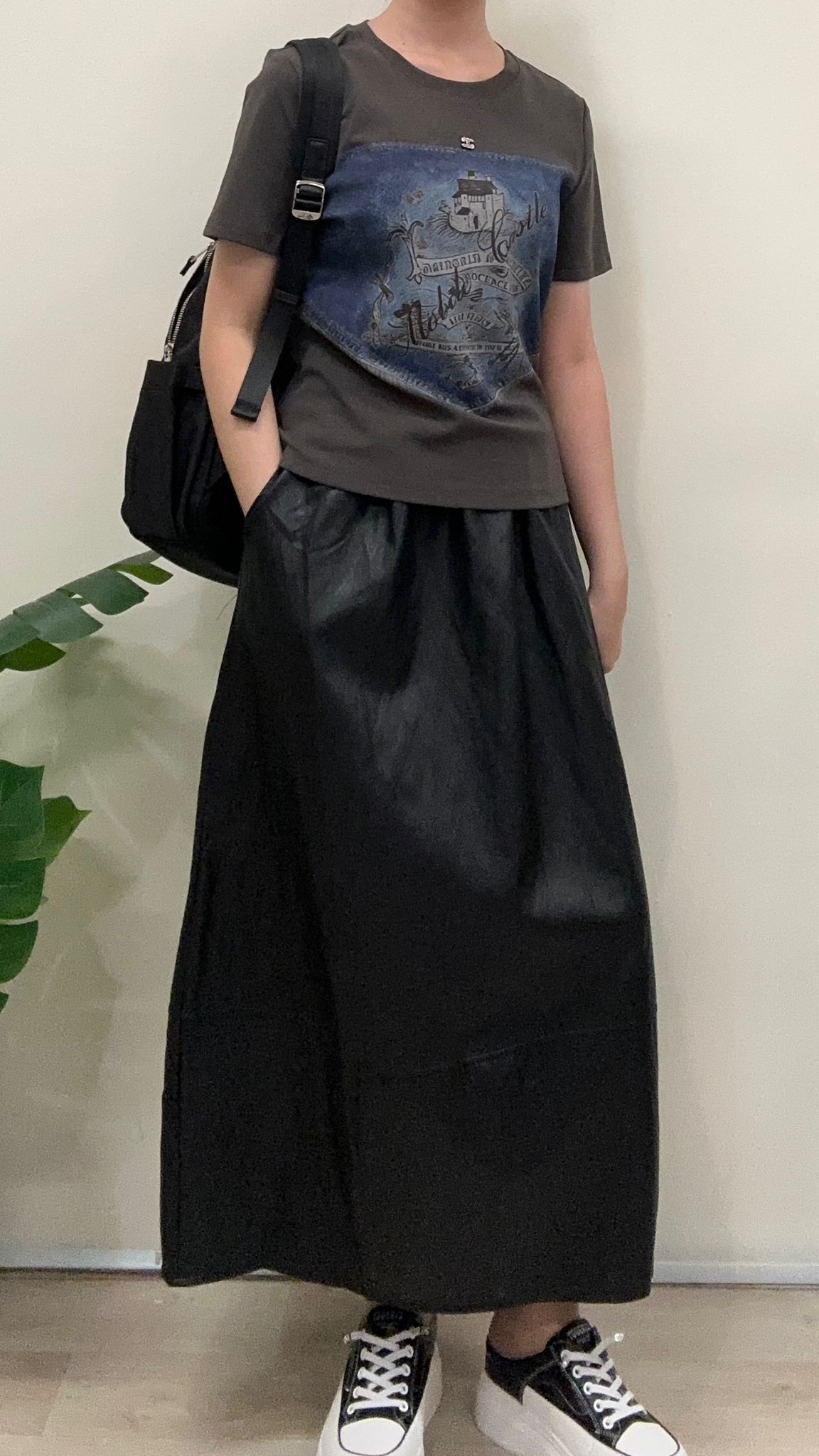 (D2395)Leather Skirt