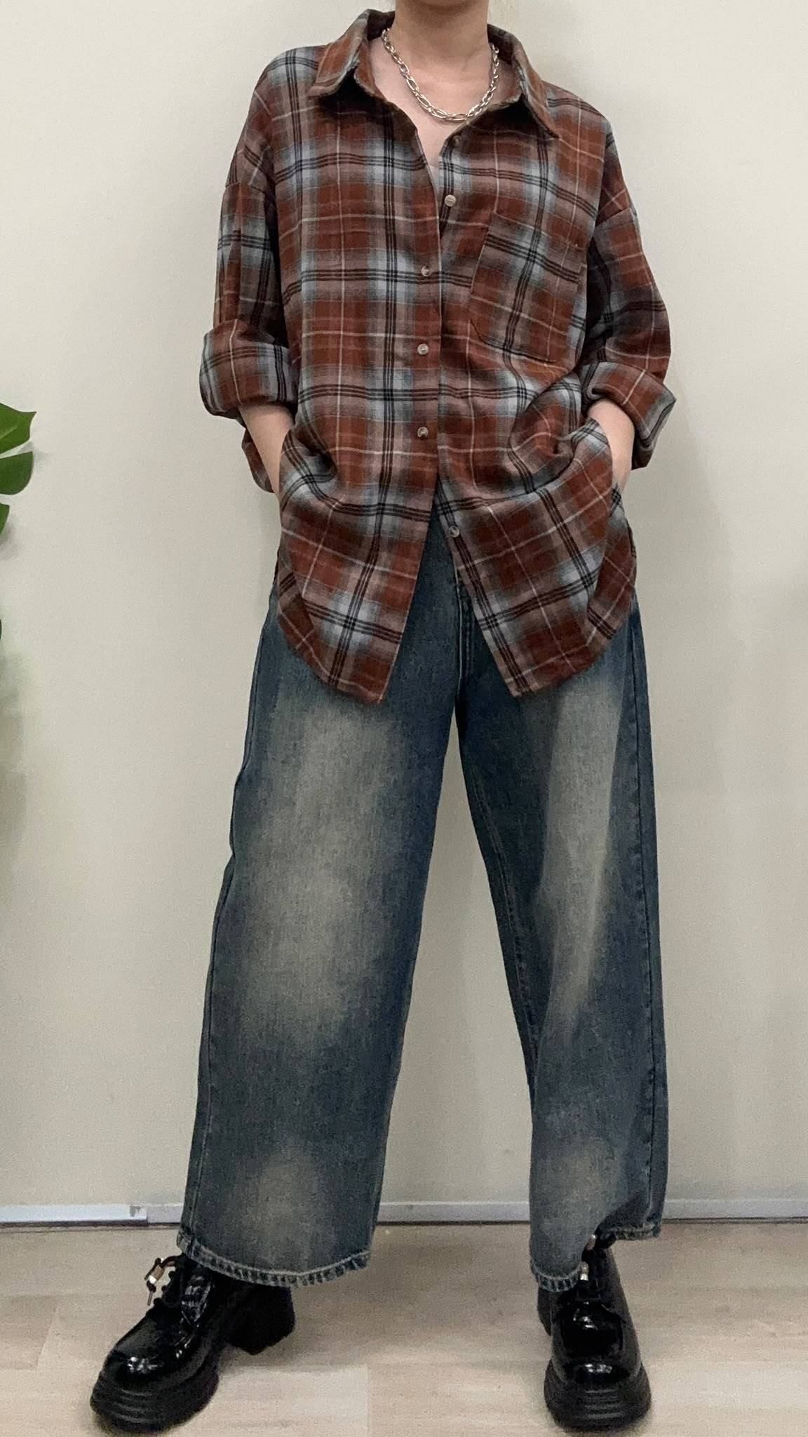 (D4697)Checkered Top