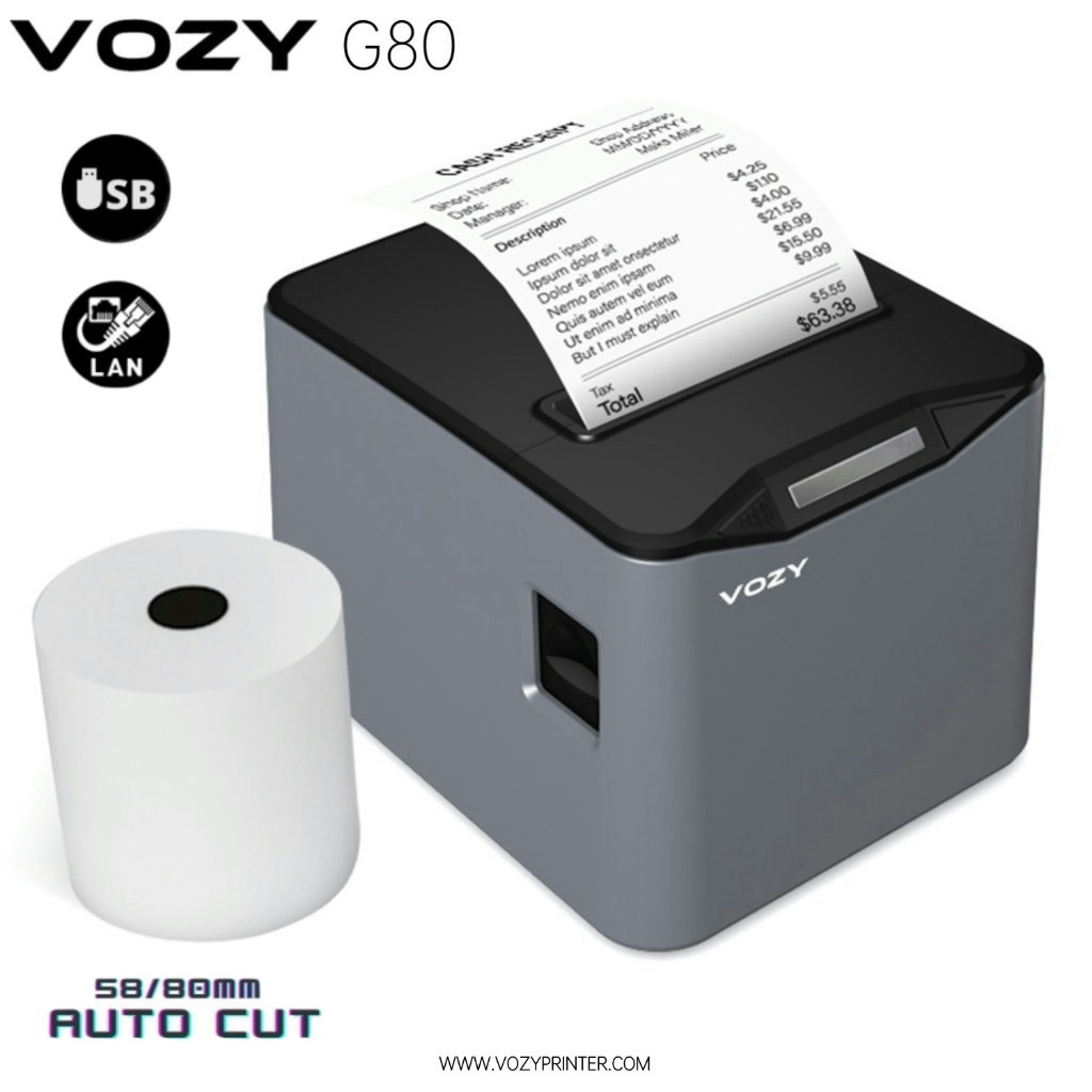 VOZY G80 80mm Receipt Printer Bluetooth + USB Thermal POS Printer Auto Cutting