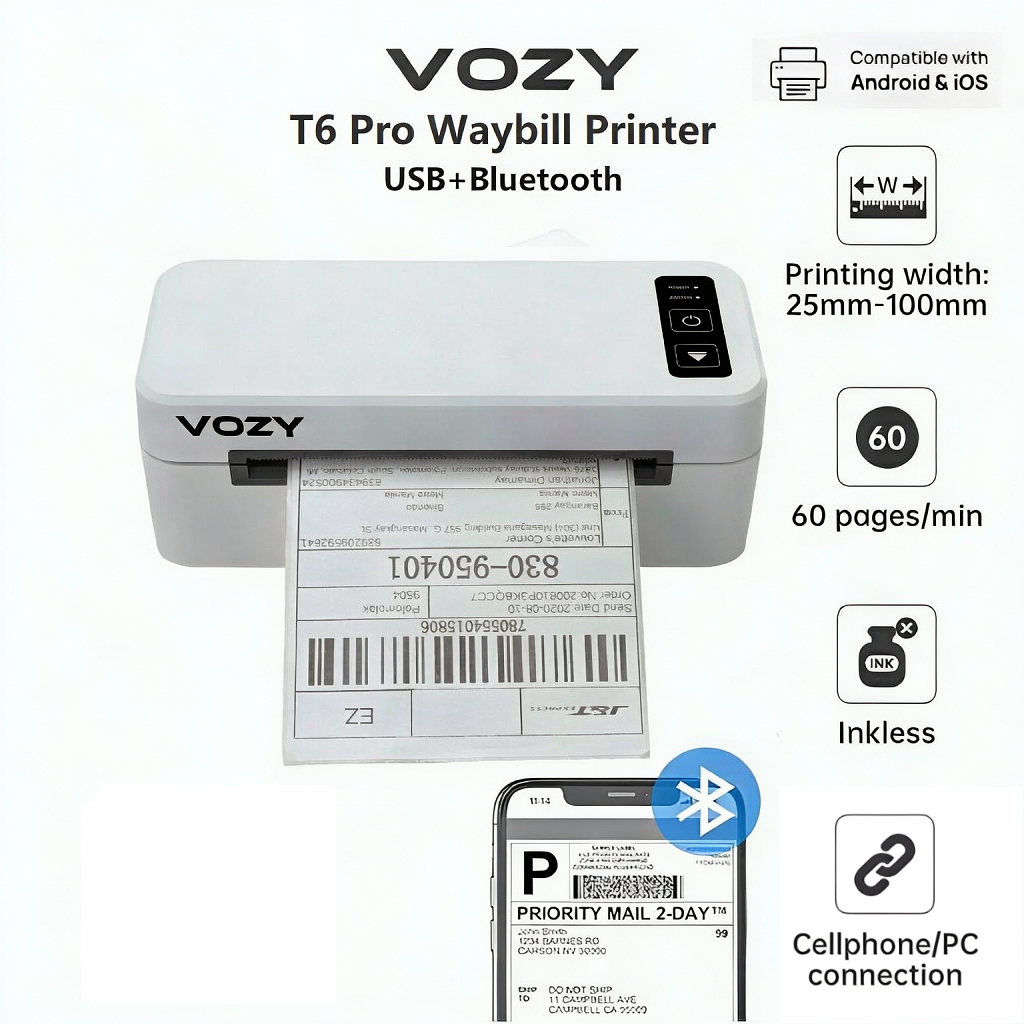 VOZY T5/T6/T7/T11 Waybill Printer Cellphone Bluetooth USB Thermal Sticker A6 Shipping Label Printer