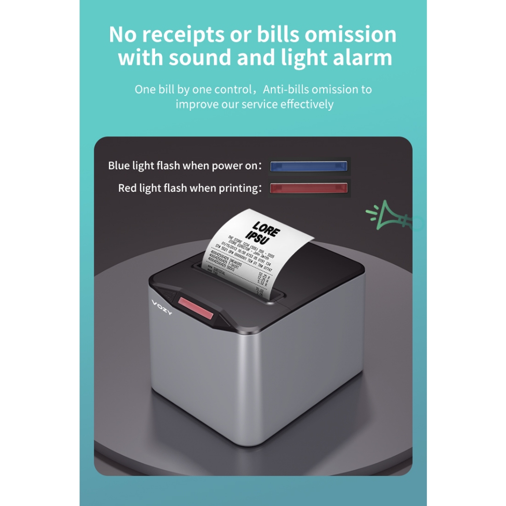 VOZY G80 80mm Receipt Printer Bluetooth + USB Thermal POS Printer Auto Cutting