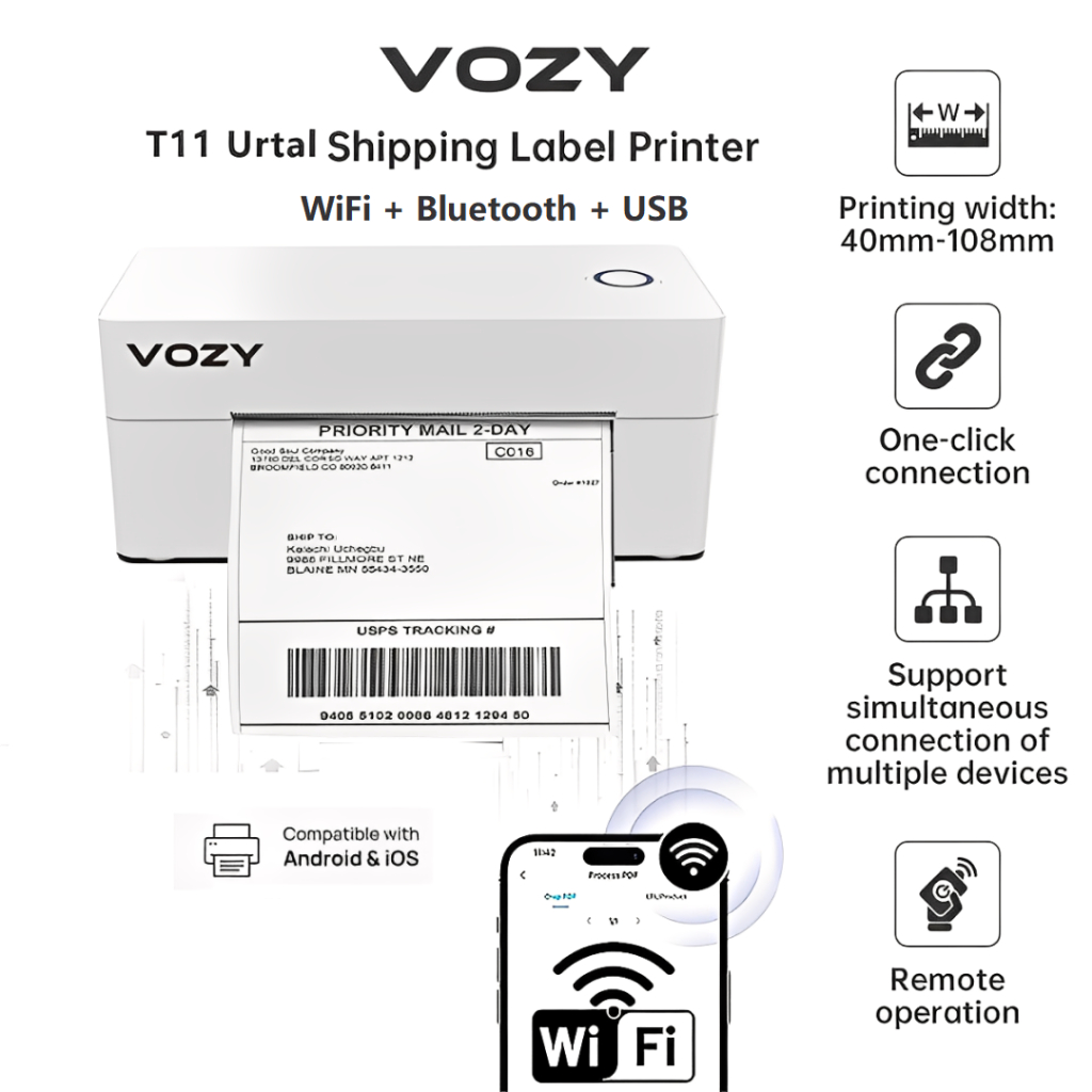 VOZY T5/T6/T7/T11 Waybill Printer Cellphone Bluetooth USB Thermal Sticker A6 Shipping Label Printer