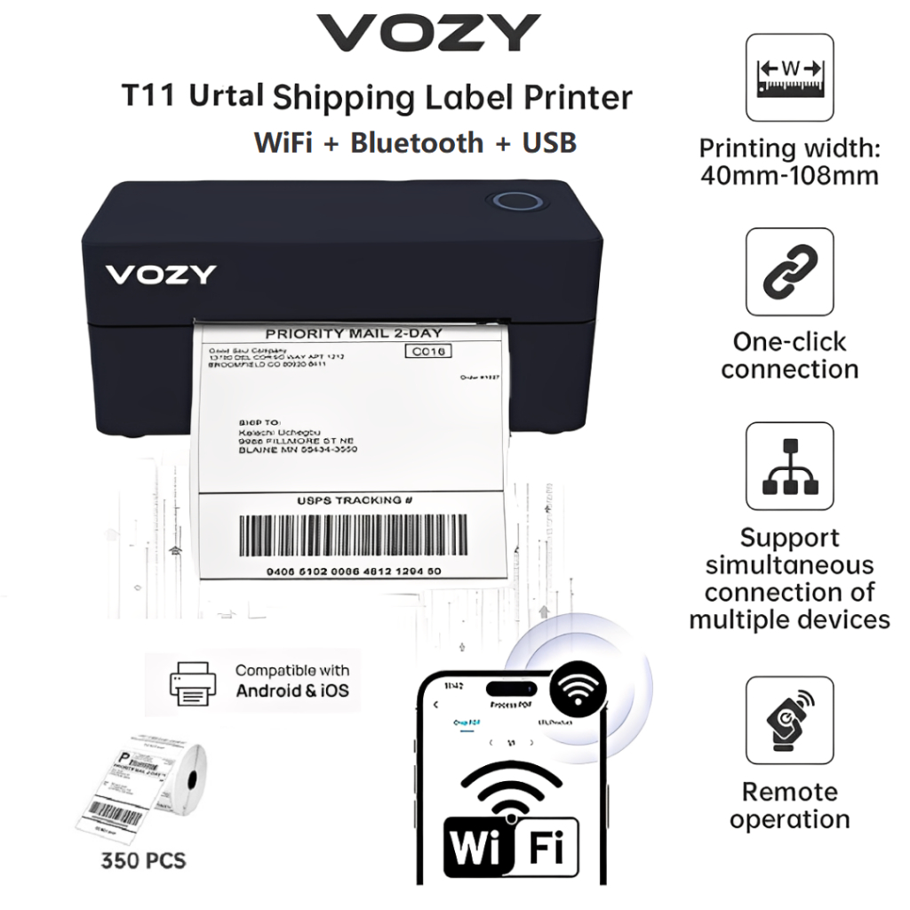 VOZY T5/T6/T7/T11 Waybill Printer Cellphone Bluetooth USB Thermal Sticker A6 Shipping Label Printer