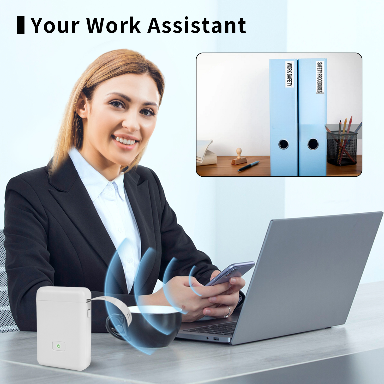 VOZY HP2 Portable Label Printer White Black Pink Green 12-15mm Width Cable Maker Tape Thermal Sticker