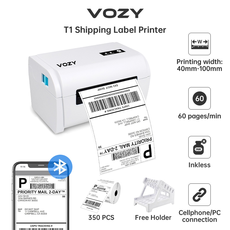 VOZY T1 Waybill Printer Cellphone Bluetooth+USB Thermal Printer A6 Shipping Label Printer Sticker Label Printer Barcode Printer