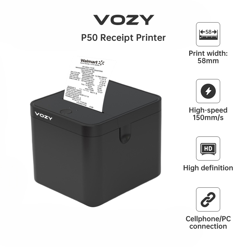 VOZY P50 58MM Thermal Receipt Printer Bluetooth+USB Thermal  Printer POS  Printer FREE 1Rolls Thermal Receipt Paper