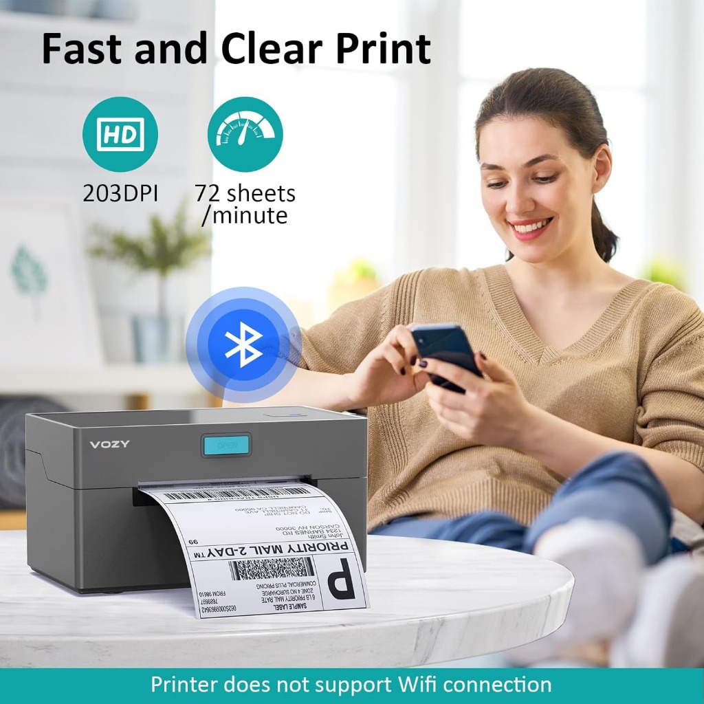 VOZY T7 Waybill Printer with Holder A6 Bluetooth USB Heavy Duty Thermal Courier Label Printer Shipping Barcode