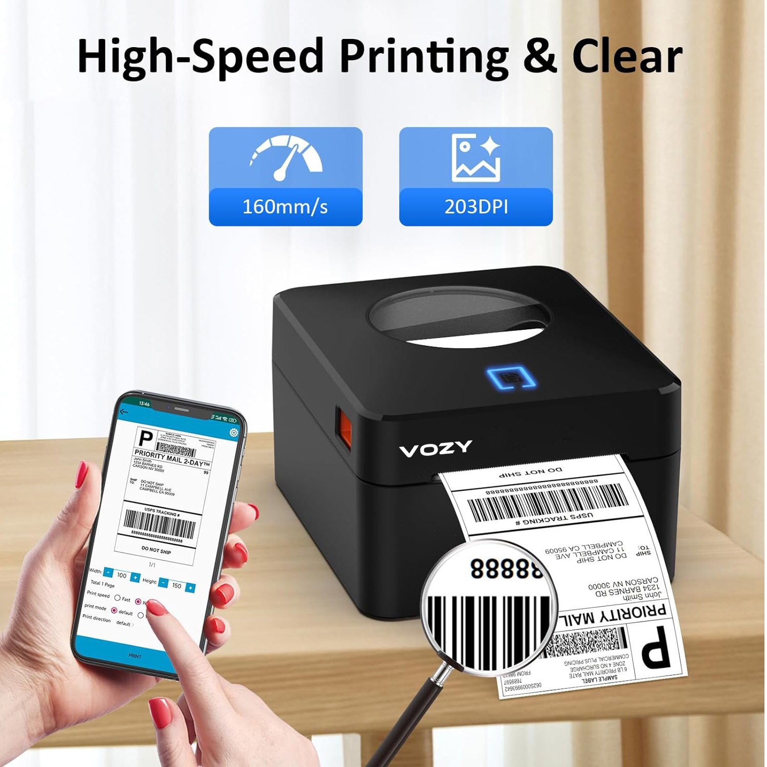 VOZY U9 Waybill Thermal Printer A6 Size USB Bluetooth Heavy Duty Label Printer hermal Courier Shipping Barcode