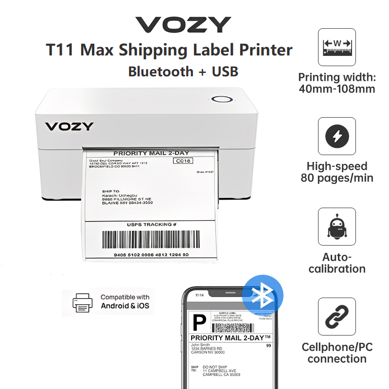 VOZY T5/T6/T7/T11 Waybill Printer Cellphone Bluetooth USB Thermal Sticker A6 Shipping Label Printer