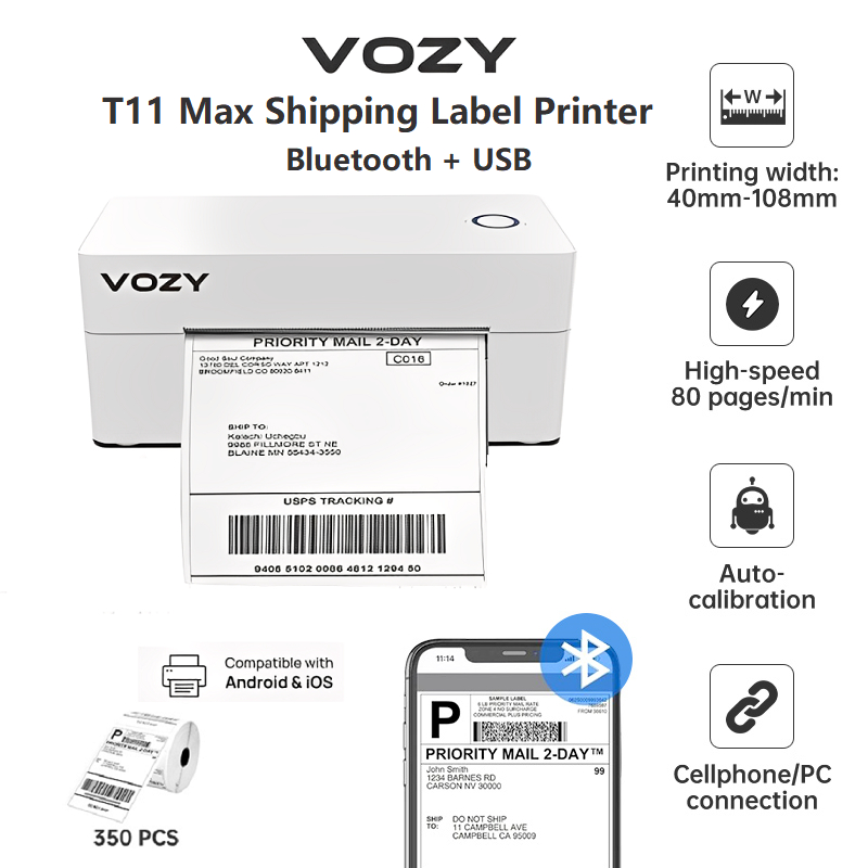 VOZY T5/T6/T7/T11 Waybill Printer Cellphone Bluetooth USB Thermal Sticker A6 Shipping Label Printer