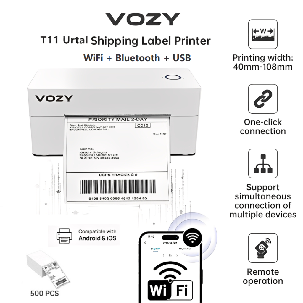VOZY T5/T6/T7/T11 Waybill Printer Cellphone Bluetooth USB Thermal Sticker A6 Shipping Label Printer