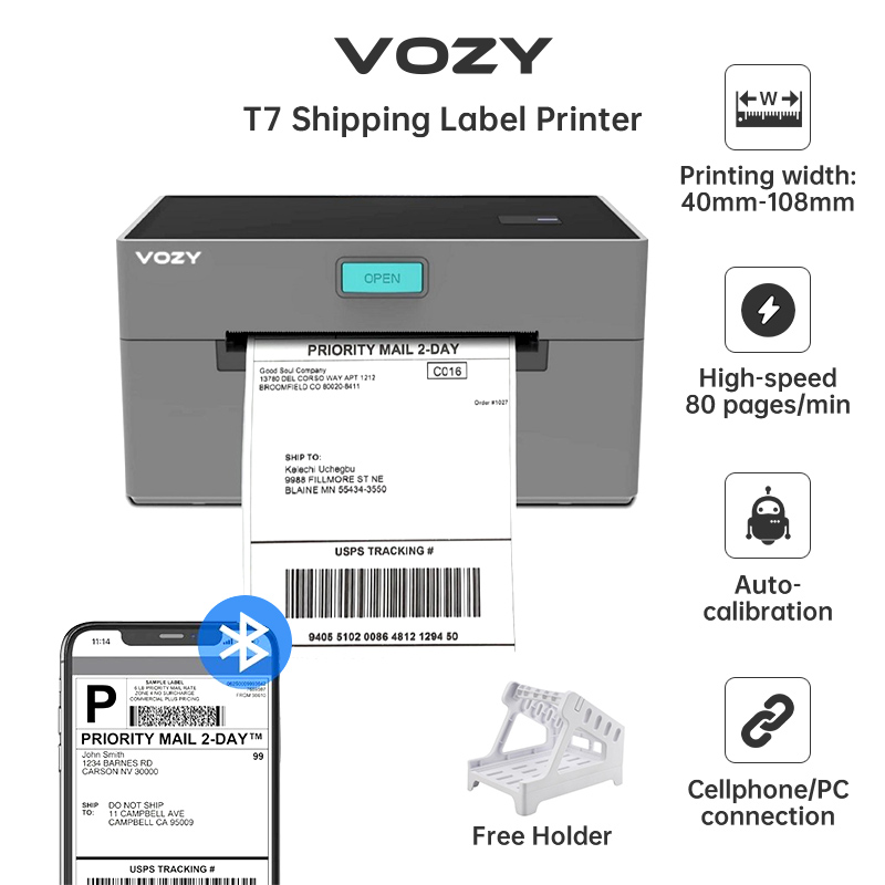 VOZY T1 Waybill Printer Cellphone Bluetooth+USB Thermal Printer A6 Shipping Label Printer Sticker Label Printer Barcode Printer