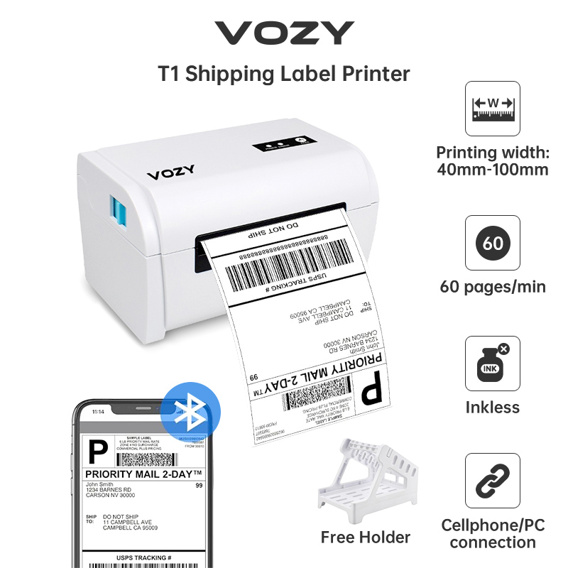 VOZY T1 Waybill Printer Cellphone Bluetooth+USB Thermal Printer A6 Shipping Label Printer Sticker Label Printer Barcode Printer