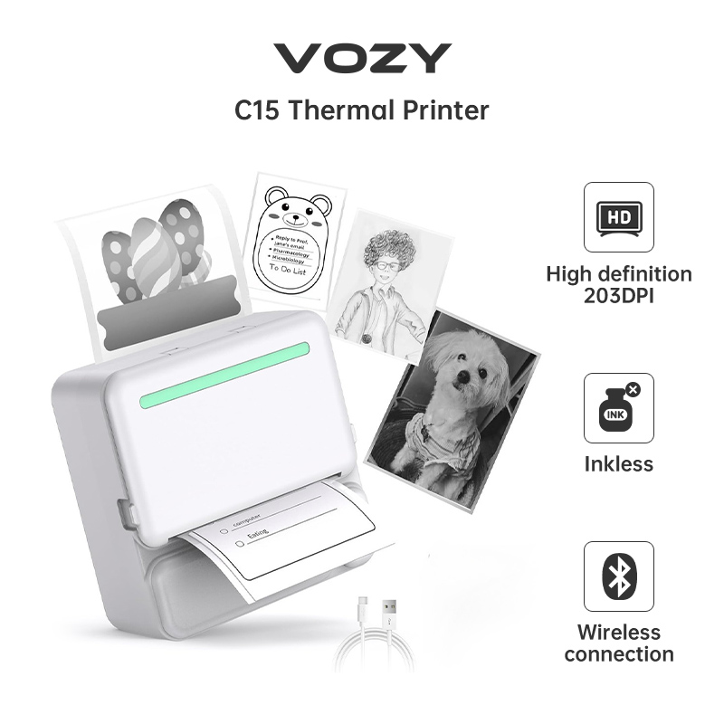 VOZY C19 Portable Mini Printer Wireless BT 200DPI Photo Label Memo Error Problem Print