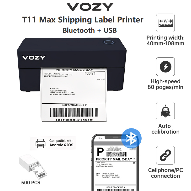 VOZY T5/T6/T7/T11 Waybill Printer Cellphone Bluetooth USB Thermal Sticker A6 Shipping Label Printer