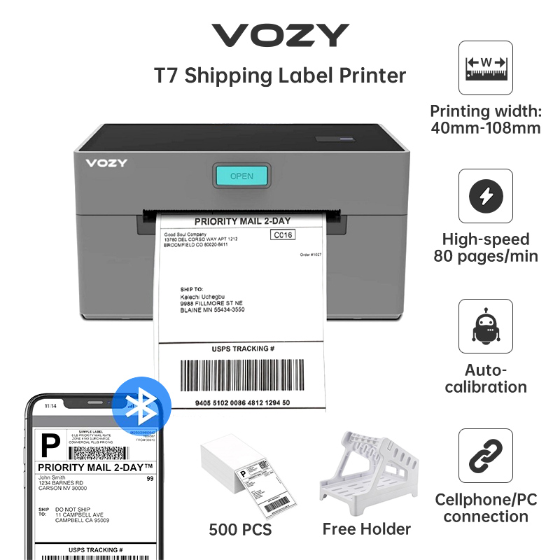 VOZY T1 Waybill Printer Cellphone Bluetooth+USB Thermal Printer A6 Shipping Label Printer Sticker Label Printer Barcode Printer
