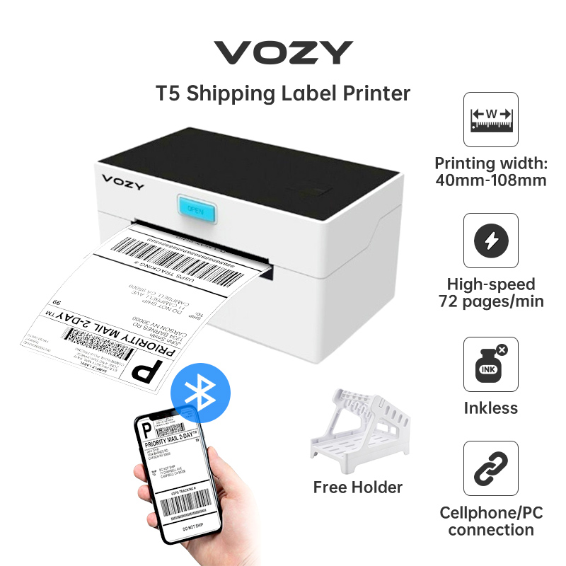 VOZY T7 Waybill Printer with Holder A6 Bluetooth USB Heavy Duty Thermal Courier Label Printer Shipping Barcode