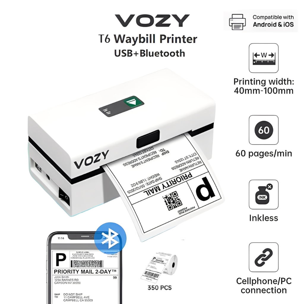 VOZY T5/T6/T7/T11 Waybill Printer Cellphone Bluetooth USB Thermal Sticker A6 Shipping Label Printer