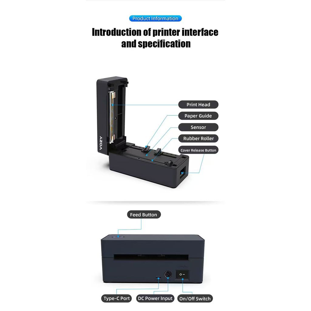 VOZY T5/T6/T7/T11 Waybill Printer Cellphone Bluetooth USB Thermal Sticker A6 Shipping Label Printer
