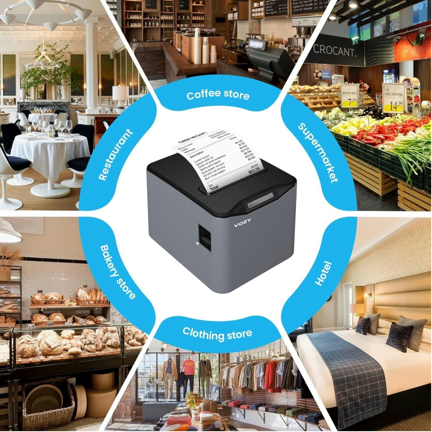 VOZY G80 80mm Receipt Printer Bluetooth Thermal POS Printer AUTO CUT