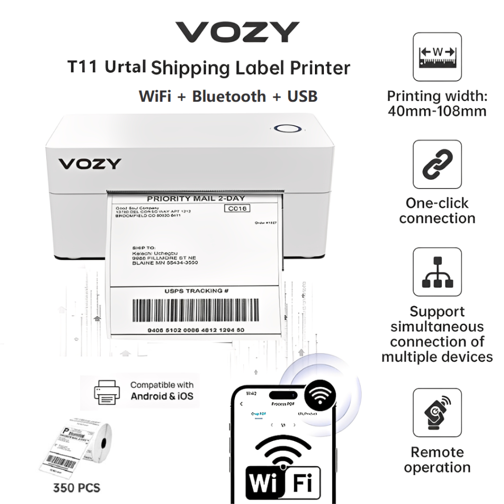 VOZY T5/T6/T7/T11 Waybill Printer Cellphone Bluetooth USB Thermal Sticker A6 Shipping Label Printer