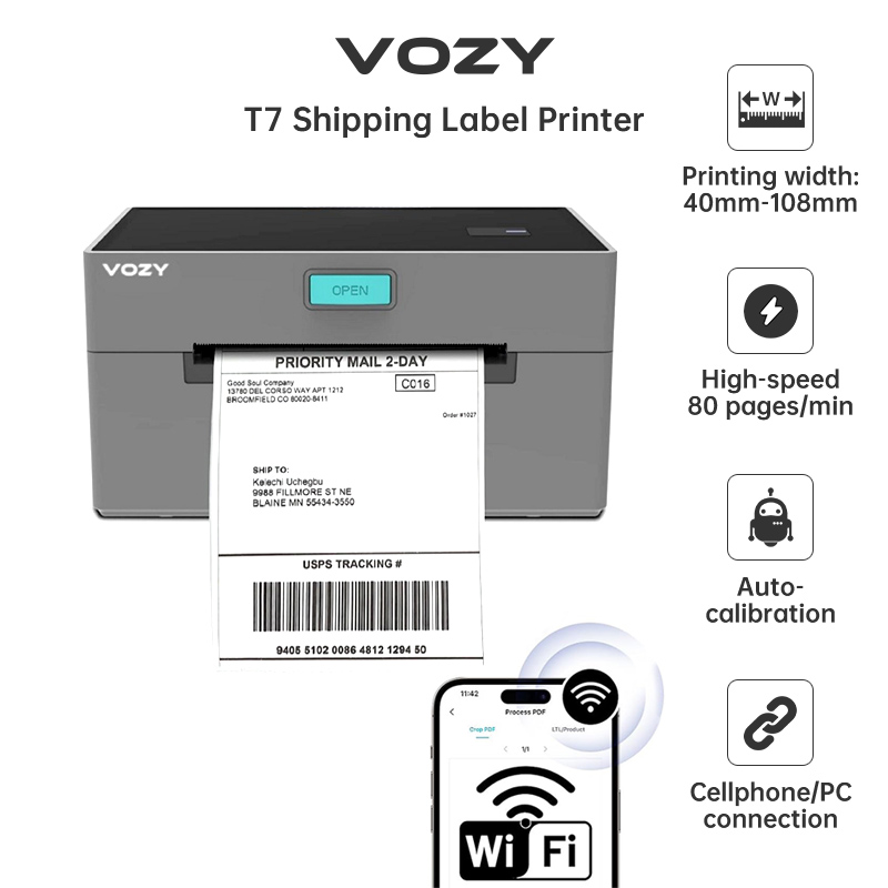 VOZY T1 Waybill Printer Cellphone Bluetooth+USB Thermal Printer A6 Shipping Label Printer Sticker Label Printer Barcode Printer