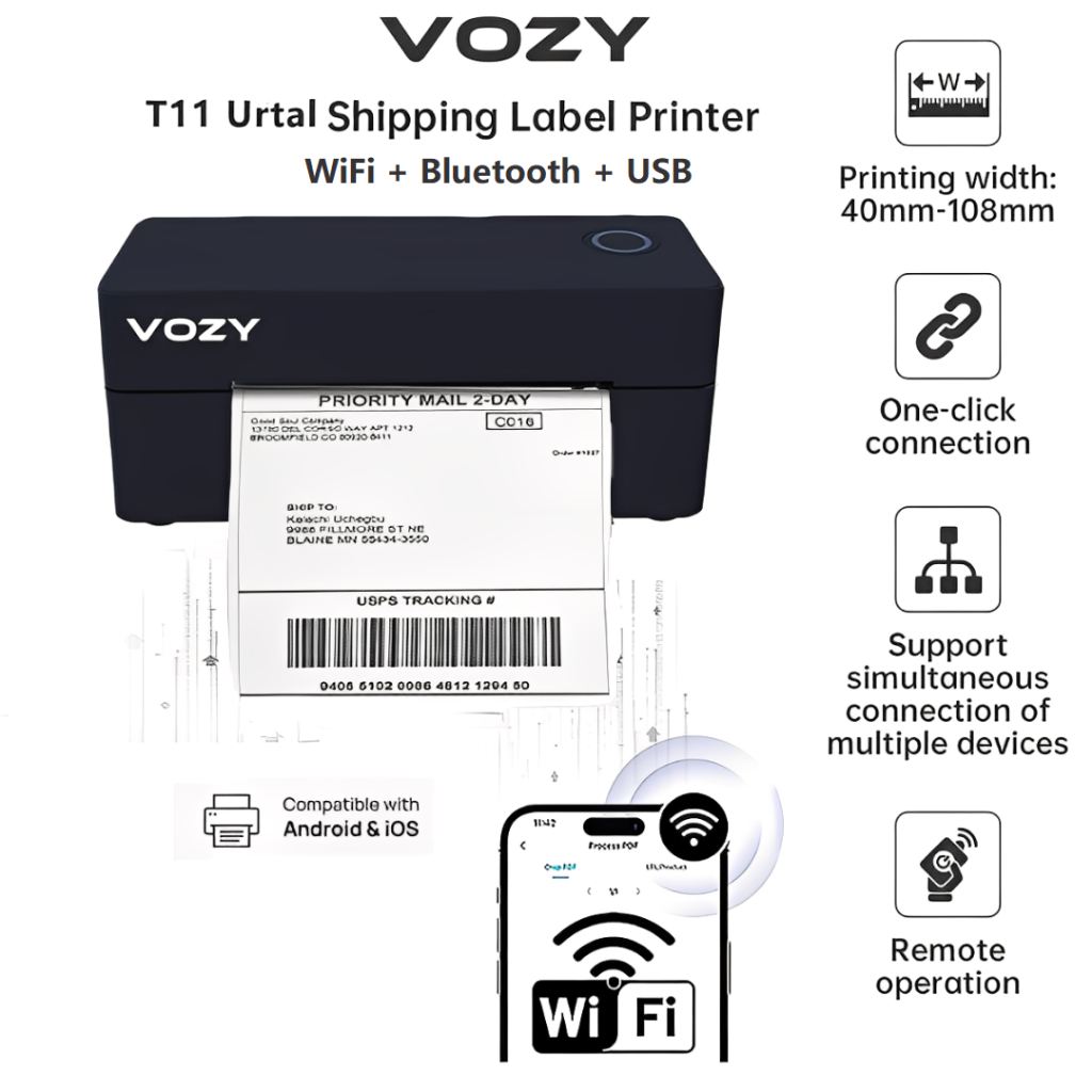 VOZY T5/T6/T7/T11 Waybill Printer Cellphone Bluetooth USB Thermal Sticker A6 Shipping Label Printer