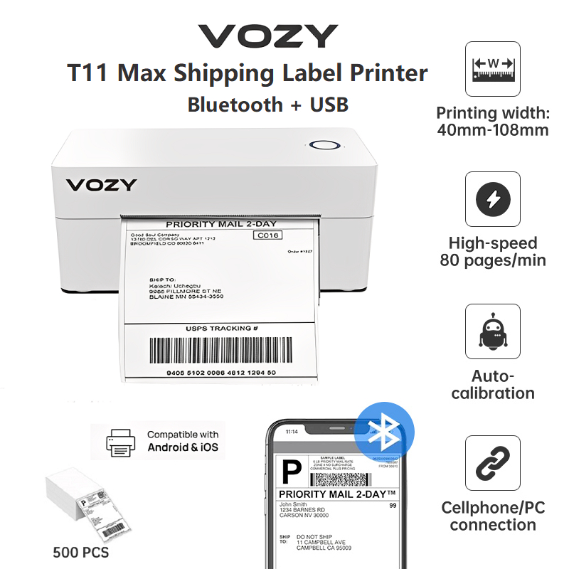 VOZY T5/T6/T7/T11 Waybill Printer Cellphone Bluetooth USB Thermal Sticker A6 Shipping Label Printer