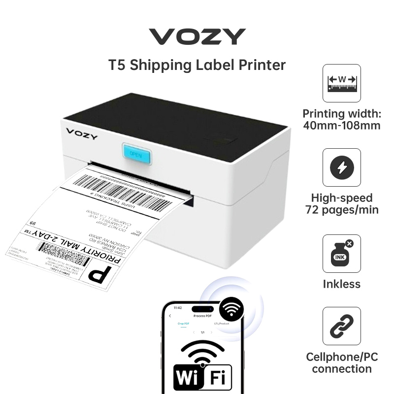 VOZY T1 Waybill Printer Cellphone Bluetooth+USB Thermal Printer A6 Shipping Label Printer Sticker Label Printer Barcode Printer