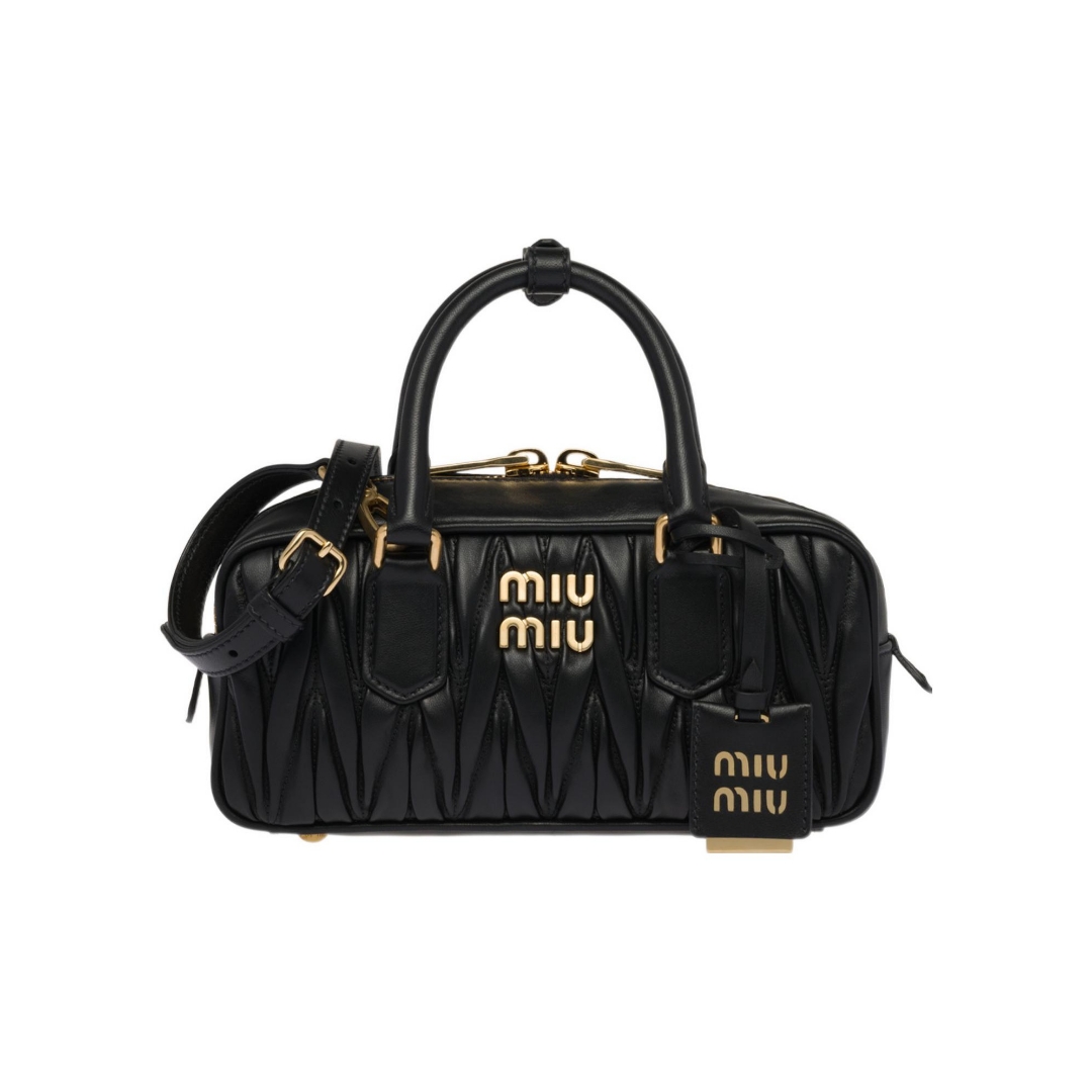MIUMIU 金屬刻字徽標純色羊皮斜跨手提包